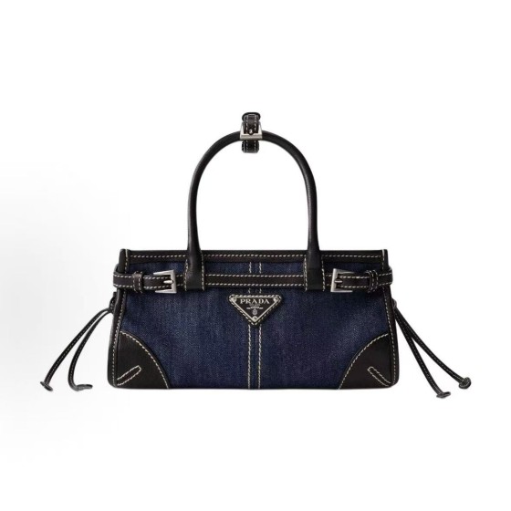 PRADA triangular metal logo handbag mini for women in blue and black